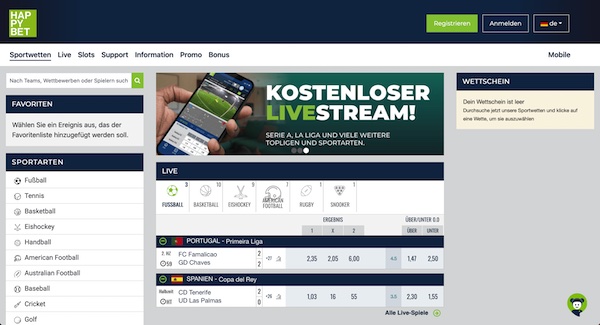 happybet screenshot von der startseite