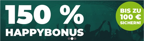 happybonus bringt 150% bis zu 100€