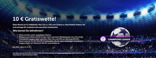 ComeOn 10€ gratis Champions League Halbfinal Rückspiele wetten