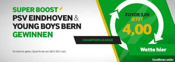 Betway verbesserte Wettquote CL-Quali Rückspiel Eindhoven Young Boys Bern