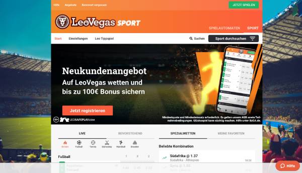 LeoVegas Bonus Neukunden Webseite