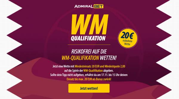 Admiral Bet Risikofrei Aktion WM-Quali Wetten