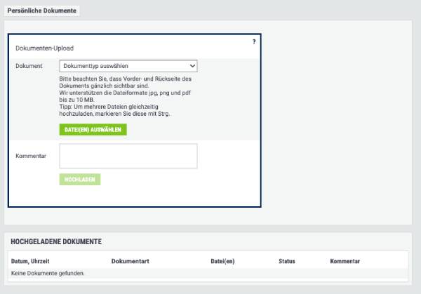 Verifizierung Dokumente Upload