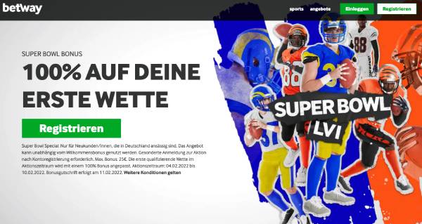 Betway Extra Wettguthaben Super Bowl LVI