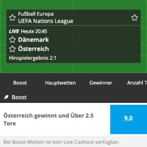 NEO.bet verbesserte Quote Dänemark - Österreich Wetten