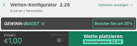 bet365 Konfigurator Wette Gewinn Boost Arsenal Newcastle