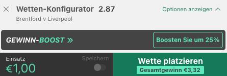 bet365 Konfigurator Wette Gewinn Boost