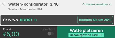 Bet365 Gewinn-Boost Sevilla - Man United Wetten