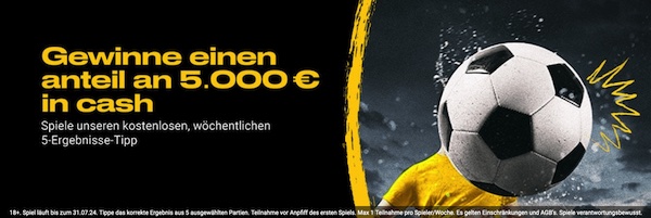 bwin fünfer volltreffer: beim tippspiel jede woche tolle preise gewinnen